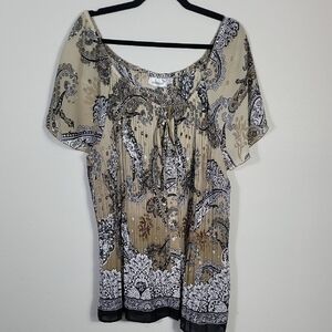 Y2K Vintage Paisley Button Up Blouse Top Size 2X Short Sleeve Whimsigoth Fairy